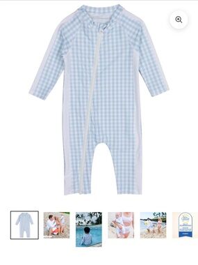 Swimzip Sunsuit Baby Gingham One-Piece - Light Blue & White